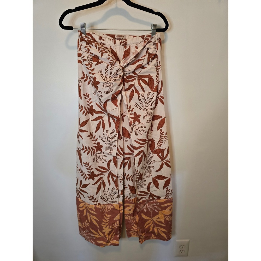 Palmacea Swimwear Women Small Rust Botanical Twist Front Wide Leg Pants Cover Up